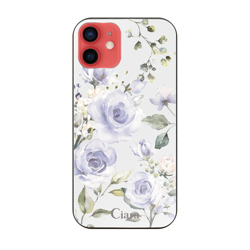 iPhone11 ガラス 強化ガラスケース スプリンクルフラワー パープル