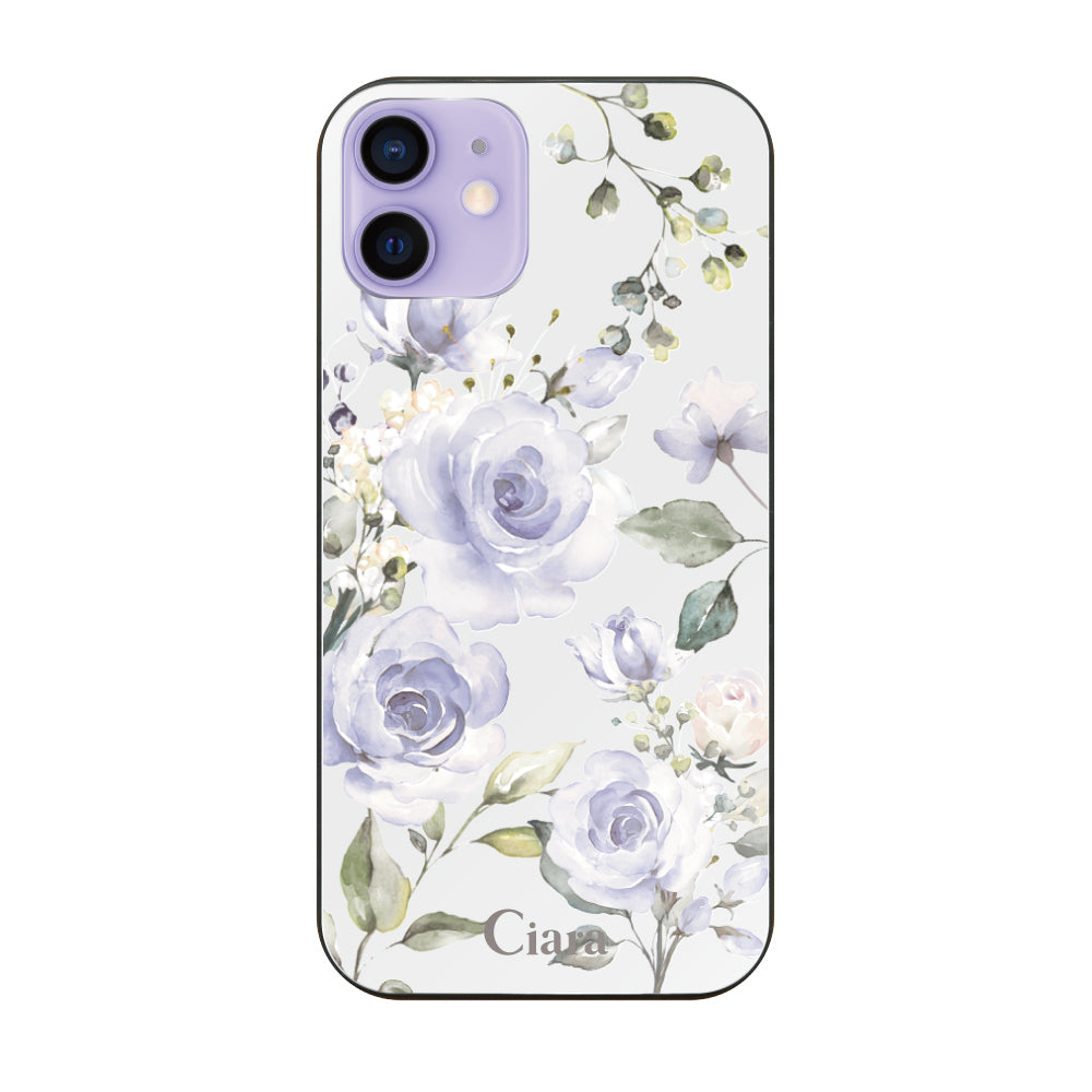 iPhone12/12Pro ガラス 強化ガラスケース スプリンクルフラワー パープル