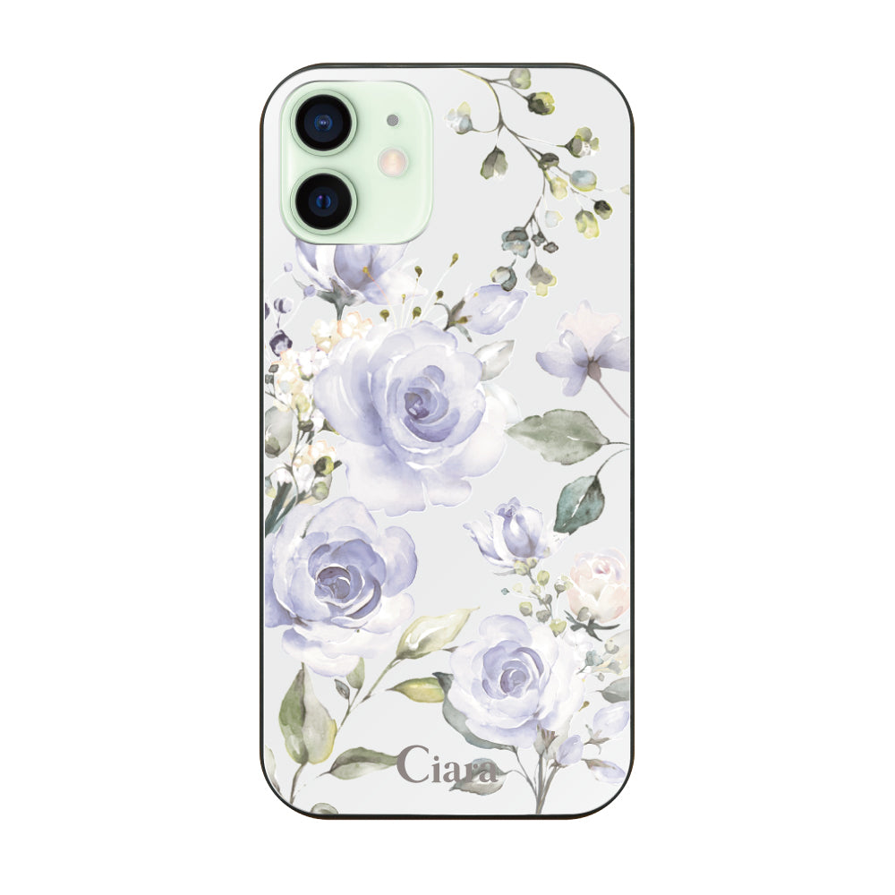 iPhone12mini ガラス 強化ガラスケース スプリンクルフラワー パープル