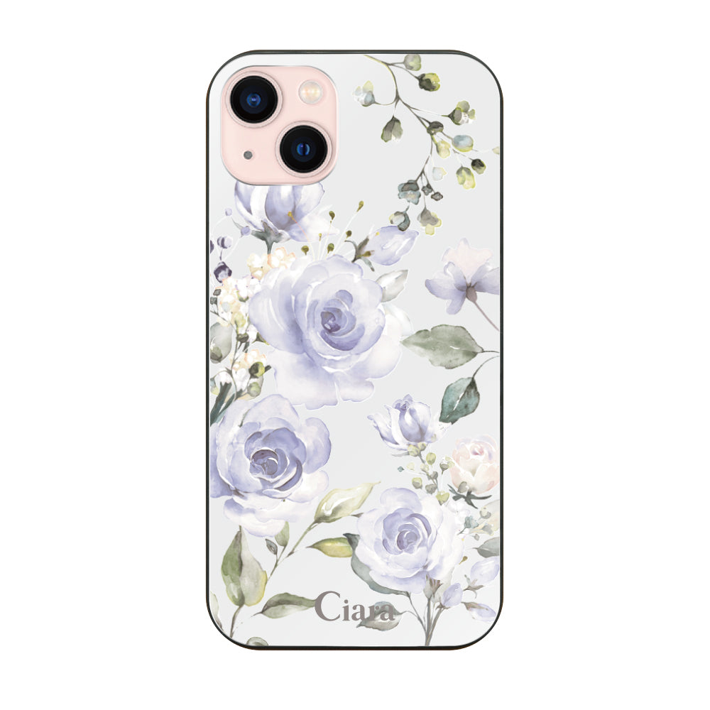 iPhone13 ガラス 強化ガラスケース スプリンクルフラワー パープル