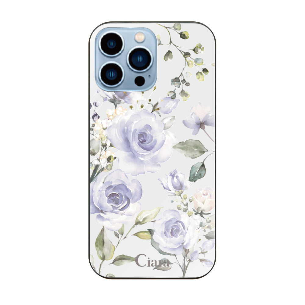 iPhone13ProMax ガラス 強化ガラスケース スプリンクルフラワー パープル