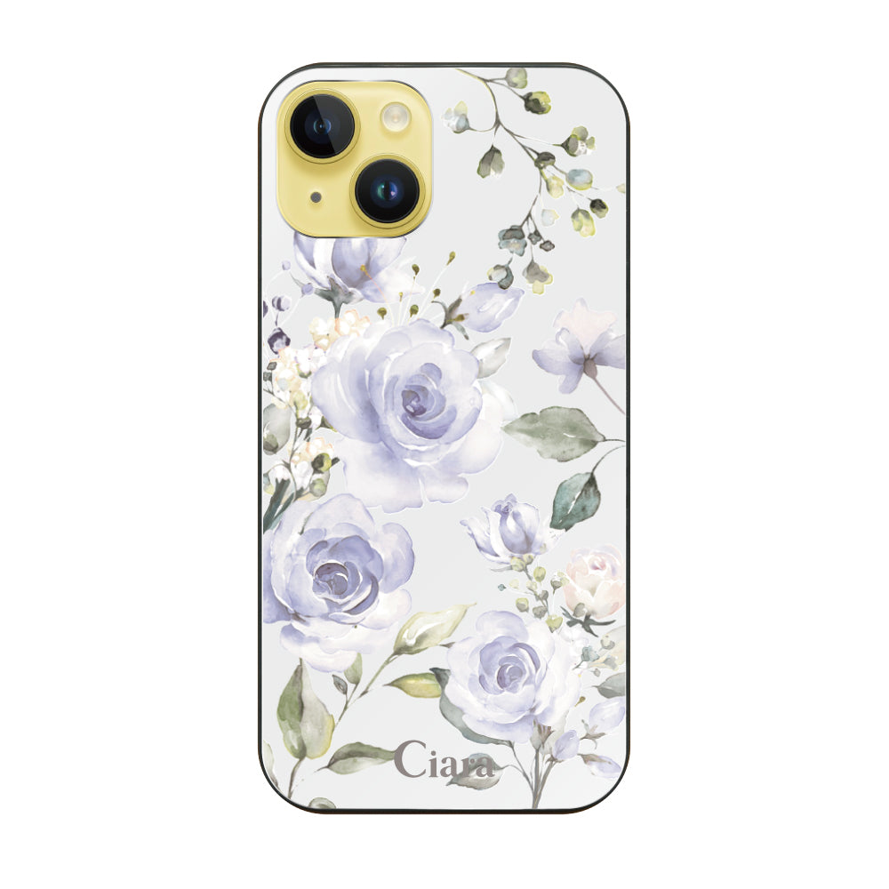 iPhone14Plus ガラス 強化ガラスケース スプリンクルフラワー パープル