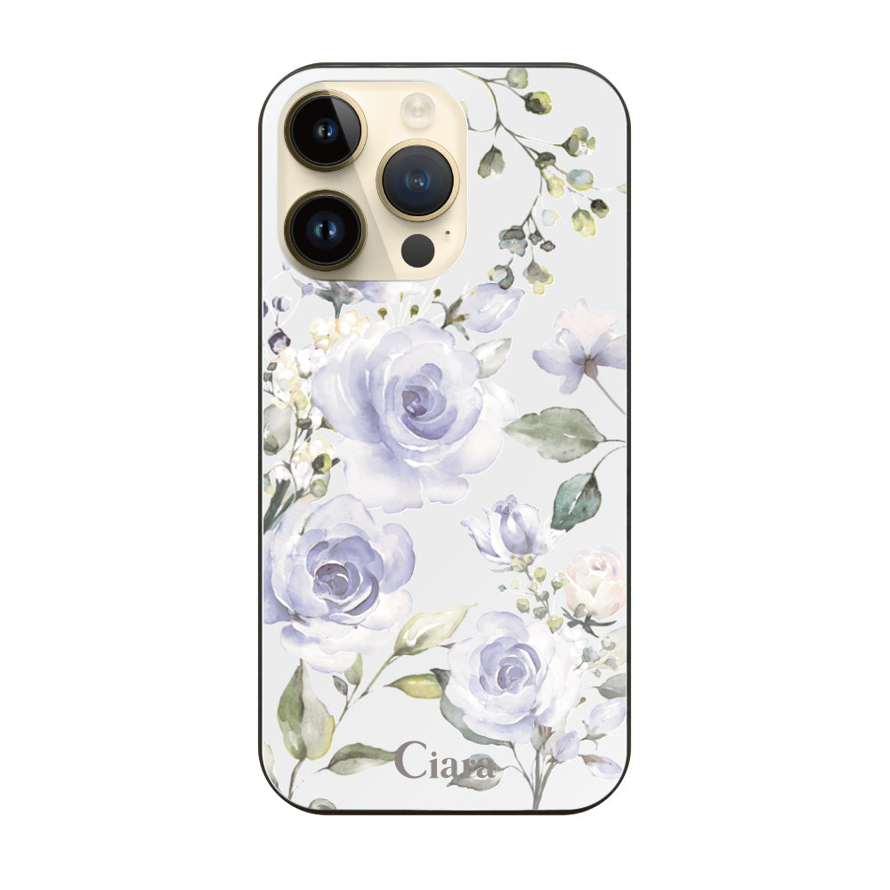 iPhone14Pro ガラス 強化ガラスケース スプリンクルフラワー パープル