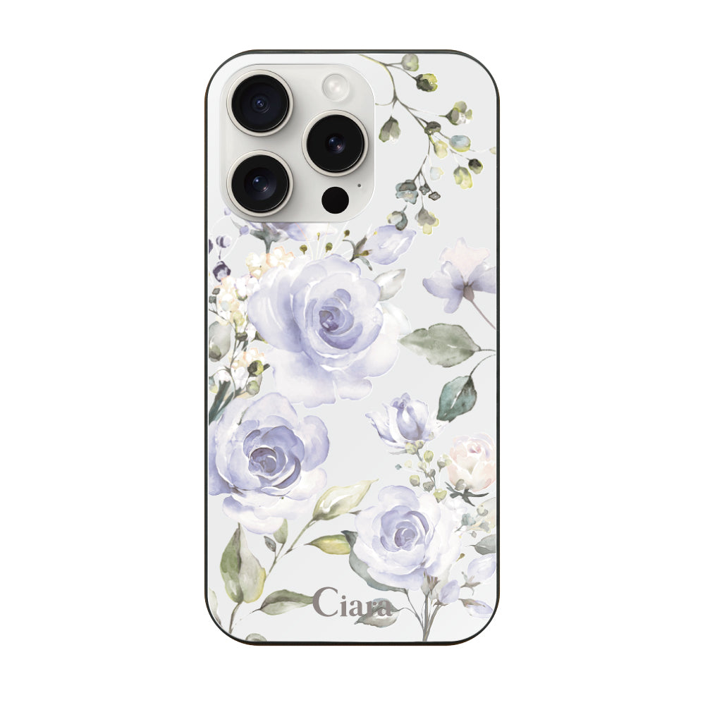 iPhone15ProMax ガラス 強化ガラスケース スプリンクルフラワー パープル