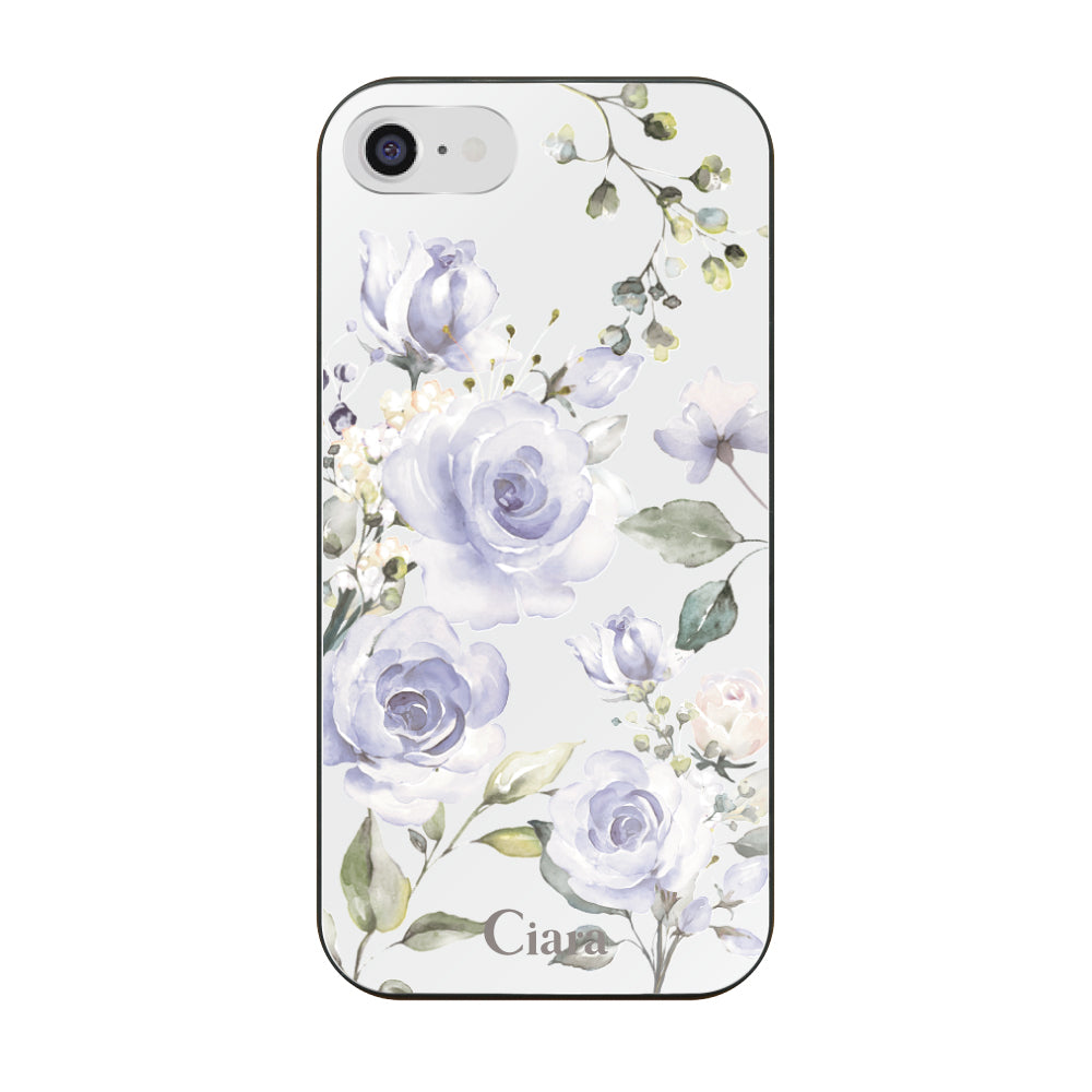 iPhone7/8/SE2/SE3 ガラス 強化ガラスケース スプリンクルフラワー パープル
