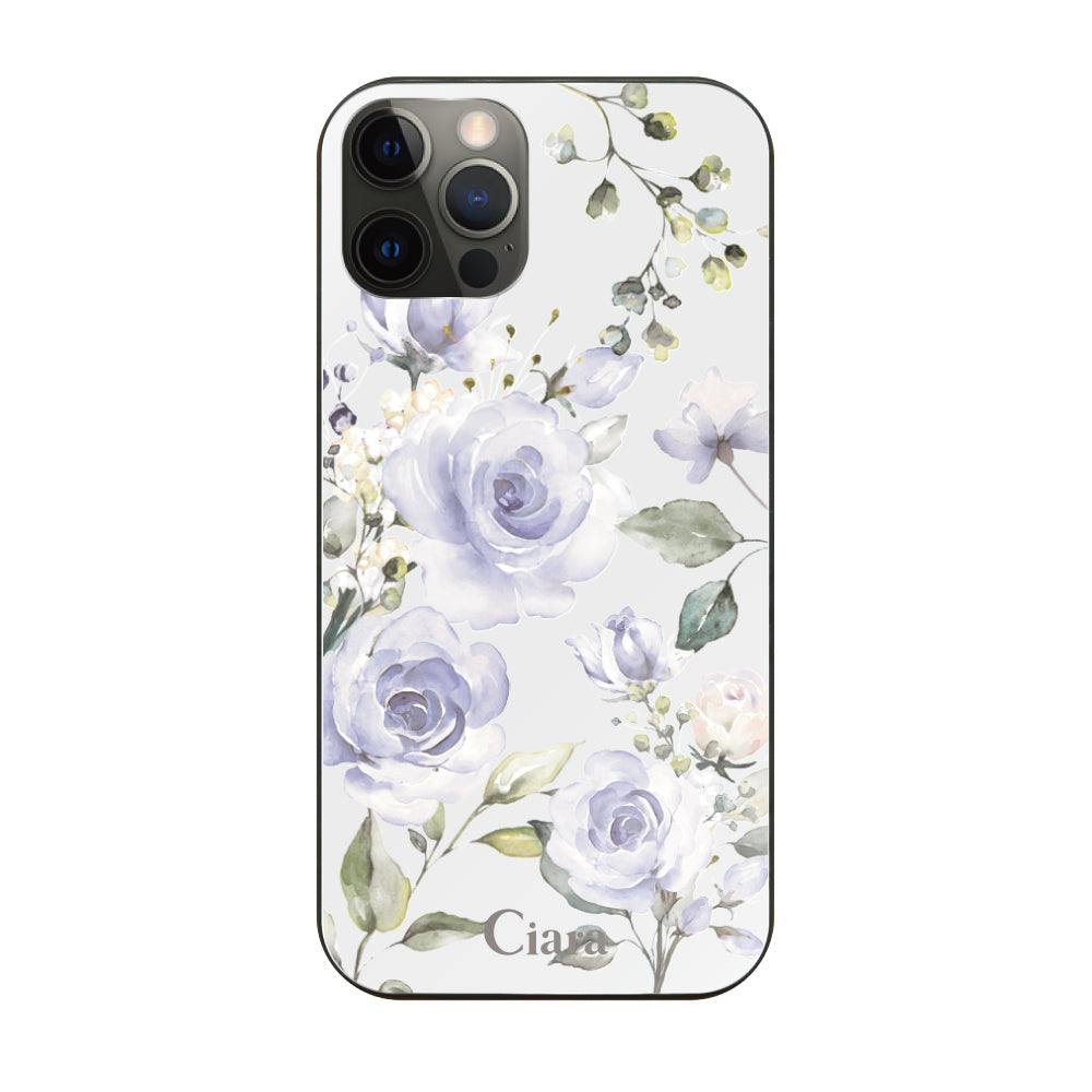 iPhoneX/XS ガラス 強化ガラスケース スプリンクルフラワー パープル