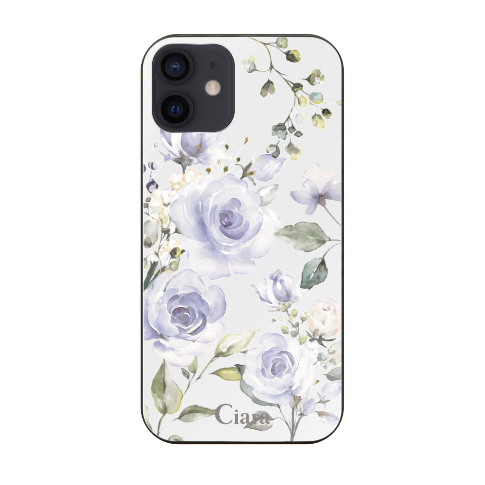 iPhoneXR ガラス 強化ガラスケース スプリンクルフラワー パープル