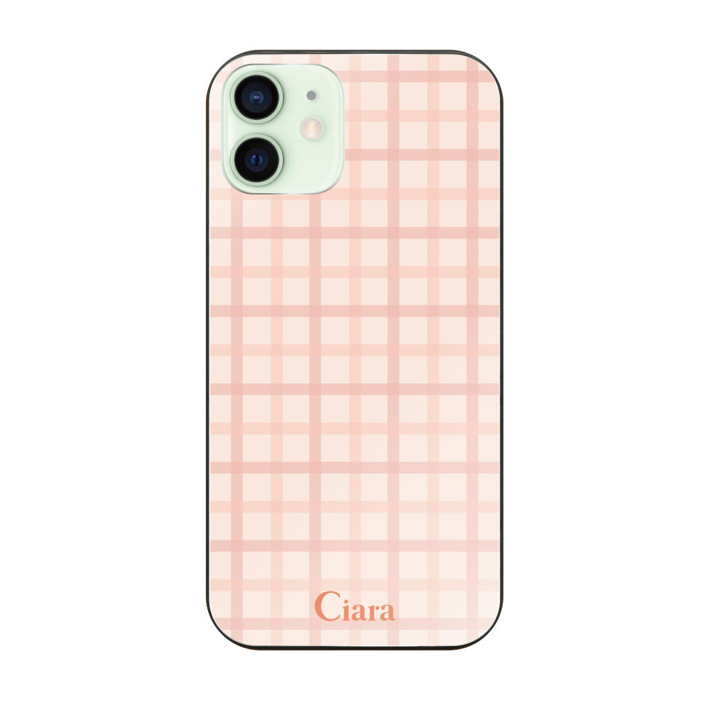 iPhone12mini ガラス 強化ガラスケース ブロックチェック ピンク