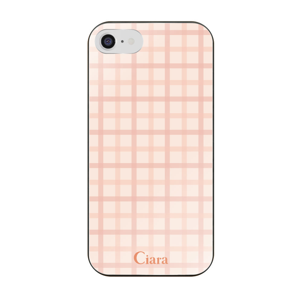 iPhone7/8/SE2/SE3 ガラス 強化ガラスケース ブロックチェック ピンク