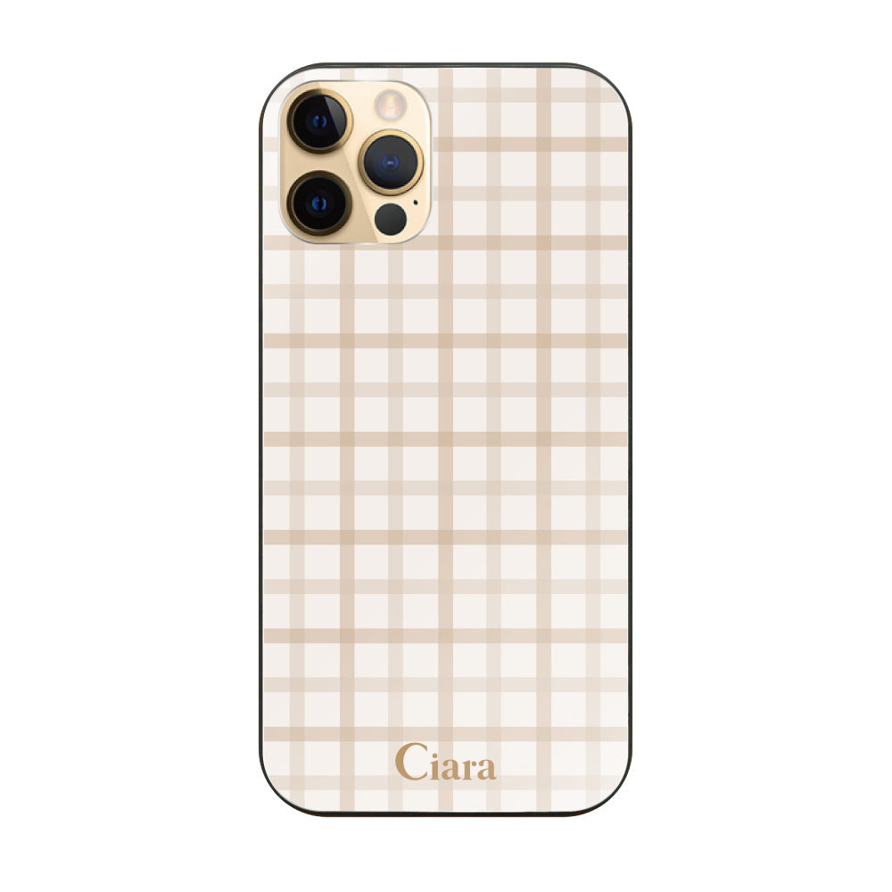 iPhone11Pro ガラス 強化ガラスケース ブロックチェック ベージュ