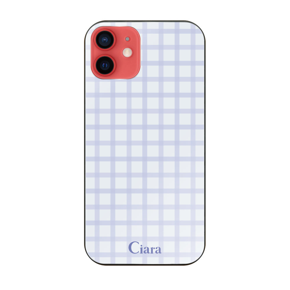 iPhone11 ガラス 強化ガラスケース ブロックチェック ブルー