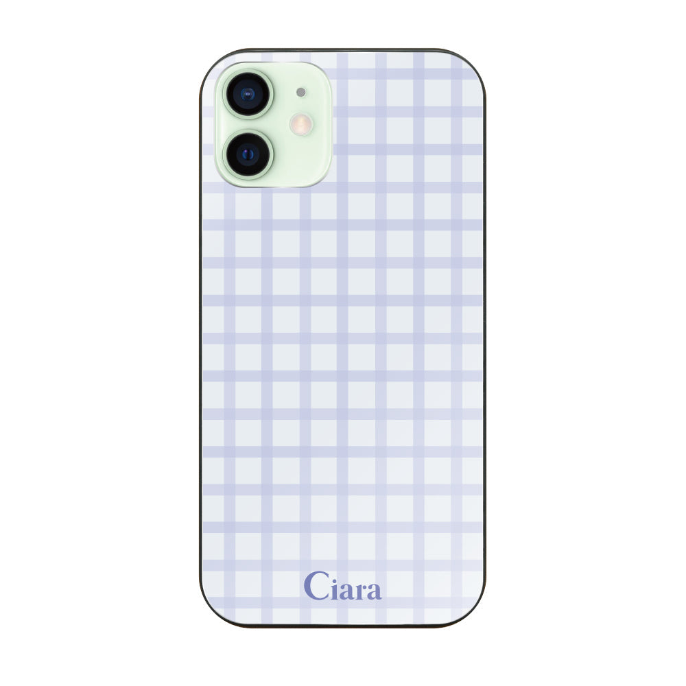 iPhone12mini ガラス 強化ガラスケース ブロックチェック ブルー