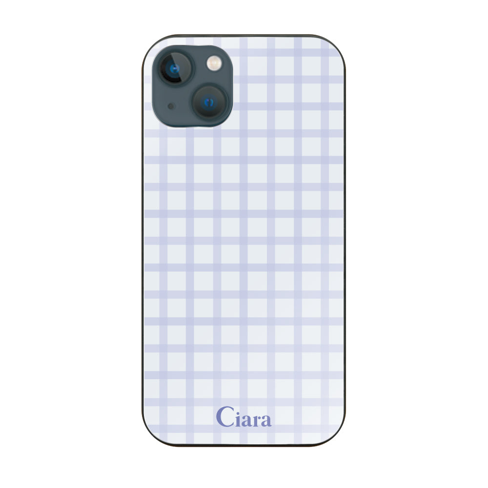 iPhone13mini ガラス 強化ガラスケース ブロックチェック ブルー