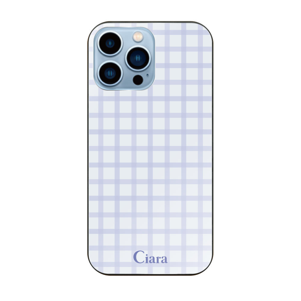iPhone13ProMax ガラス 強化ガラスケース ブロックチェック ブルー