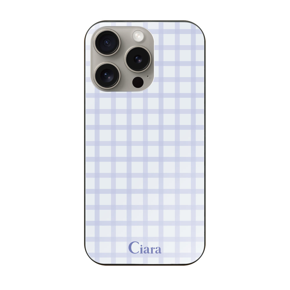 iPhone15Pro ガラス 強化ガラスケース ブロックチェック ブルー