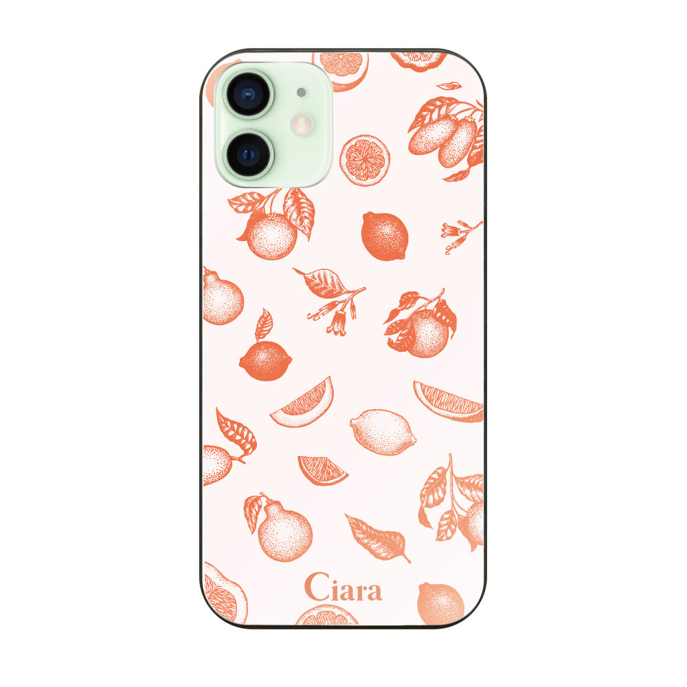 iPhone12mini ガラス 強化ガラスケース ロマンティックレモン オレンジ