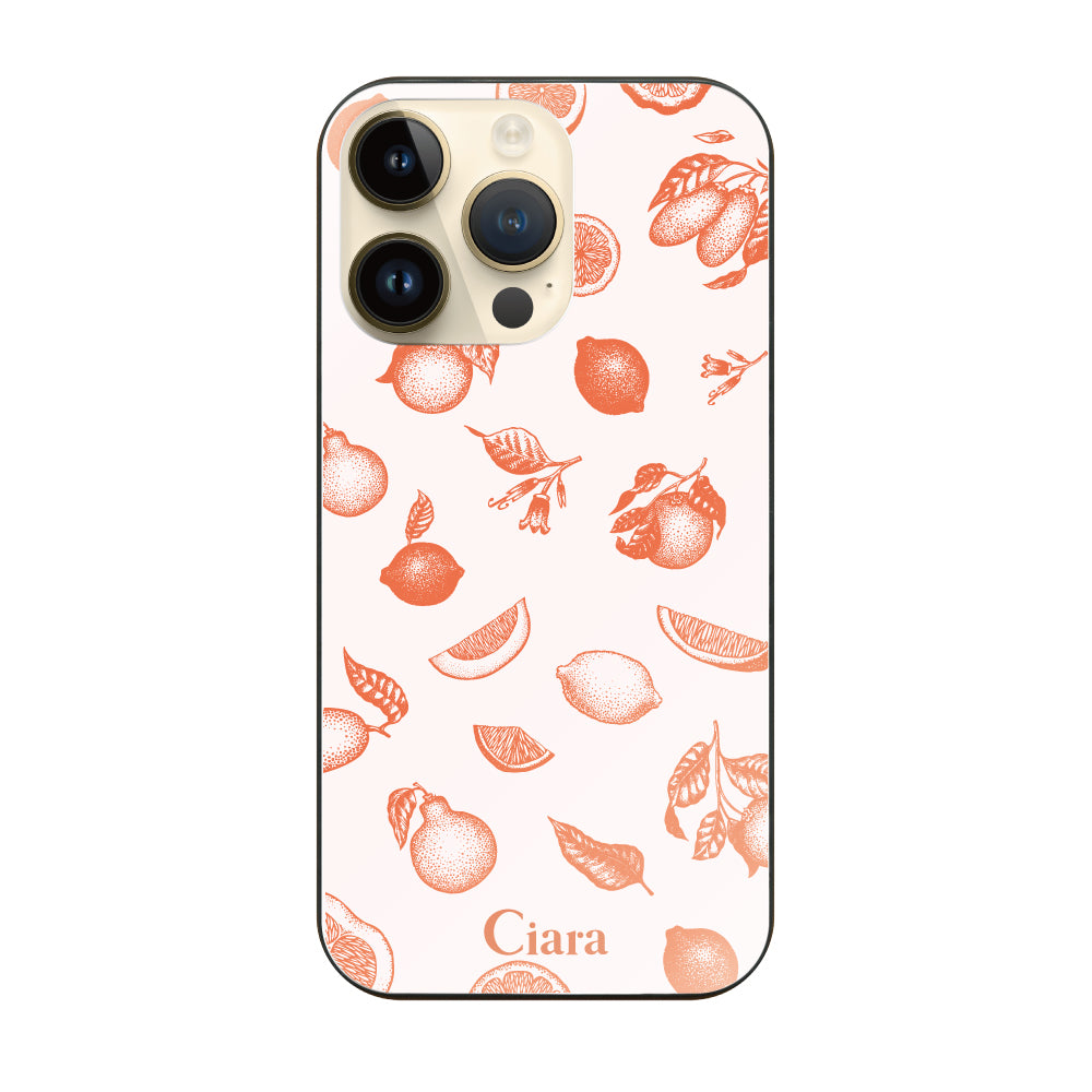 iPhone14Pro ガラス 強化ガラスケース ロマンティックレモン オレンジ