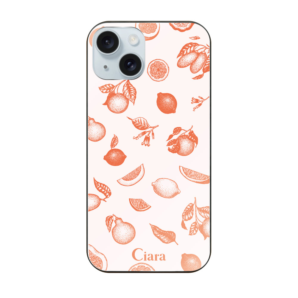 iPhone15Plus ガラス 強化ガラスケース ロマンティックレモン オレンジ