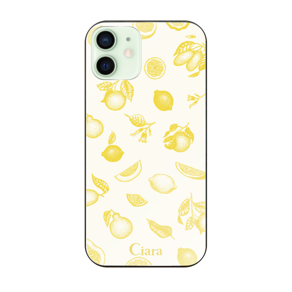 iPhone12mini ガラス 強化ガラスケース ロマンティックレモン イエロー