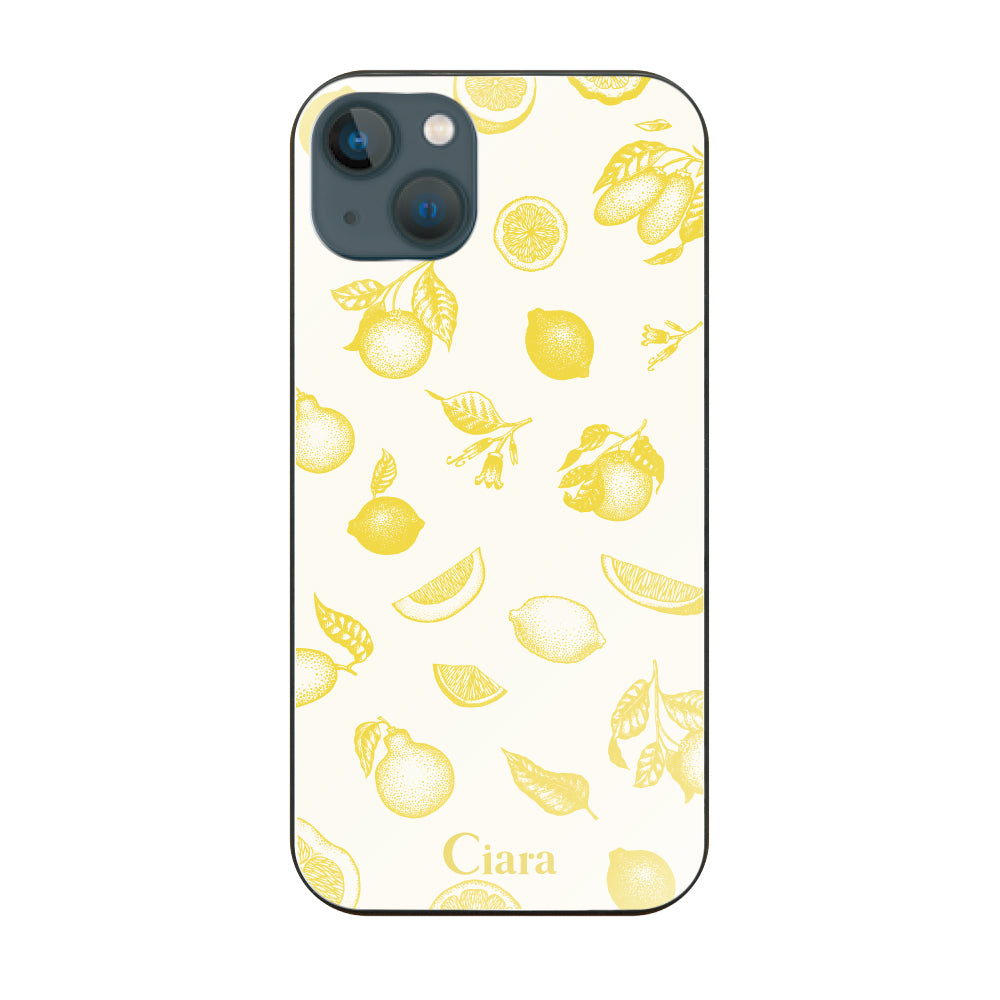 iPhone13mini ガラス 強化ガラスケース ロマンティックレモン イエロー