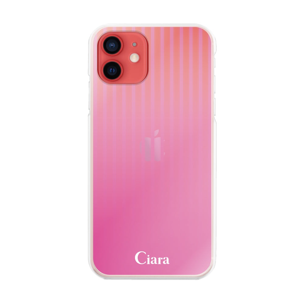 iPhone11 ハイブリッド クリアケース グラデーションストライプ ピンク