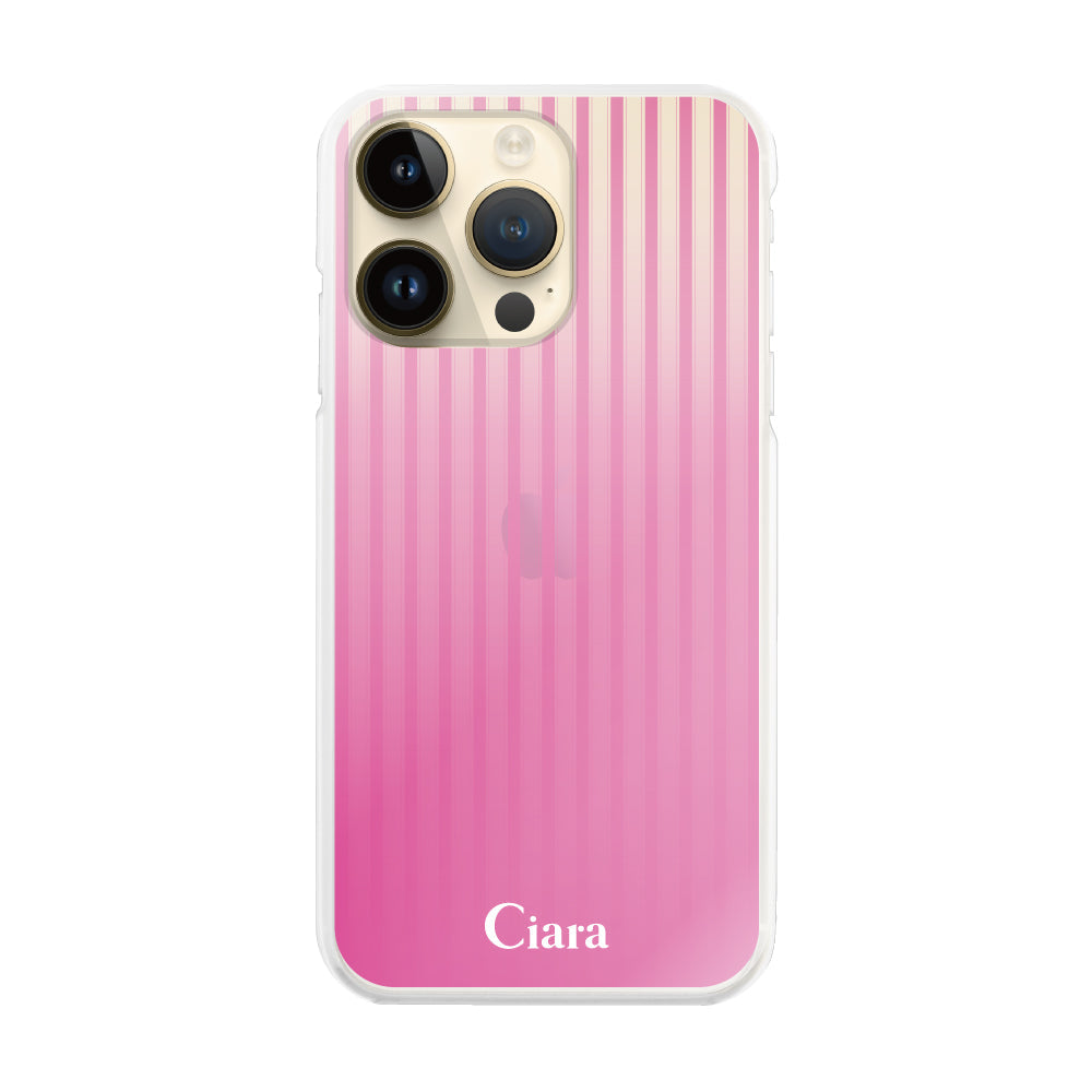 iPhone14Pro ハイブリッド クリアケース グラデーションストライプ ピンク