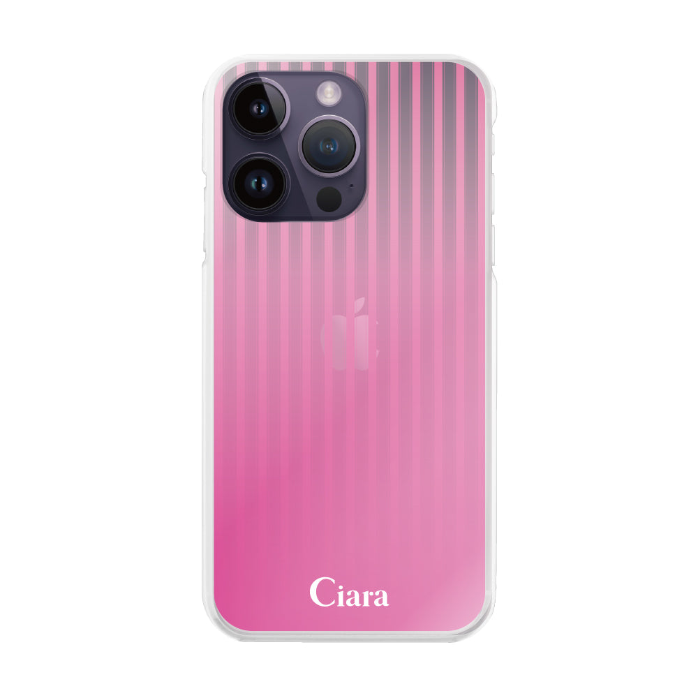 iPhone14ProMax ハイブリッド クリアケース グラデーションストライプ ピンク