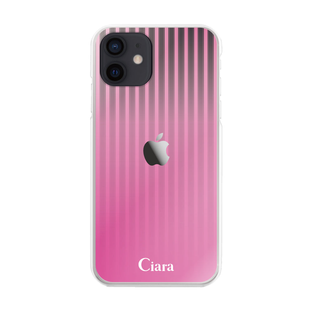 iPhoneXR ハイブリッド クリアケース グラデーションストライプ ピンク