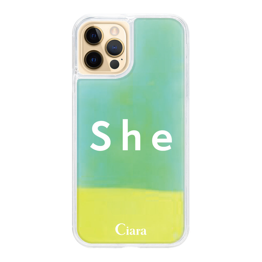 iPhone11ProMaxケース ネオンサンド オイルケース シー イエロー/グリーン