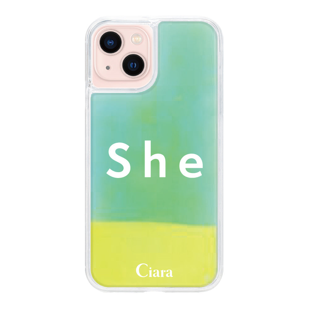 iPhone13ケース ネオンサンド オイルケース シー イエロー/グリーン