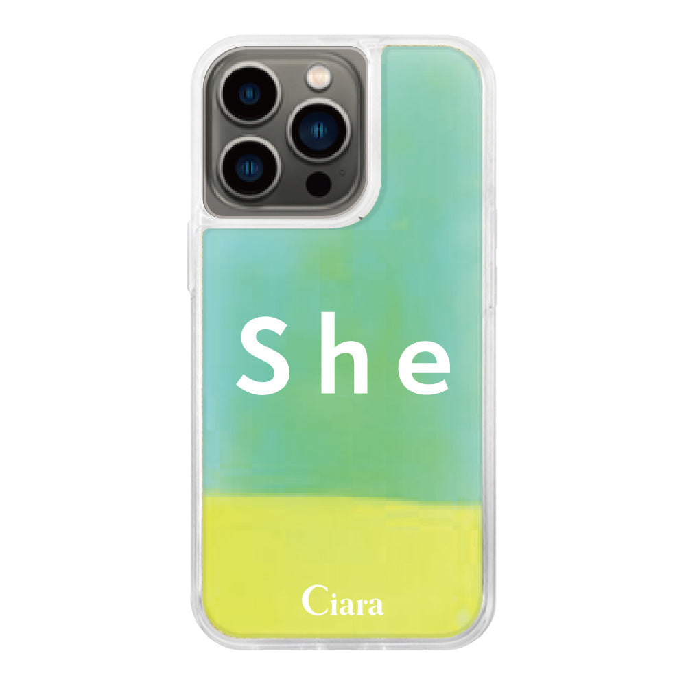 iPhone13Proケース ネオンサンド オイルケース シー イエロー/グリーン