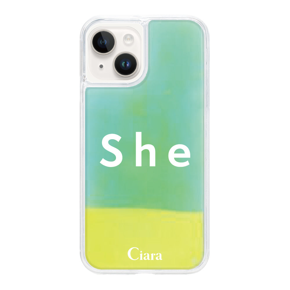 iPhone14ケース ネオンサンド オイルケース シー イエロー/グリーン