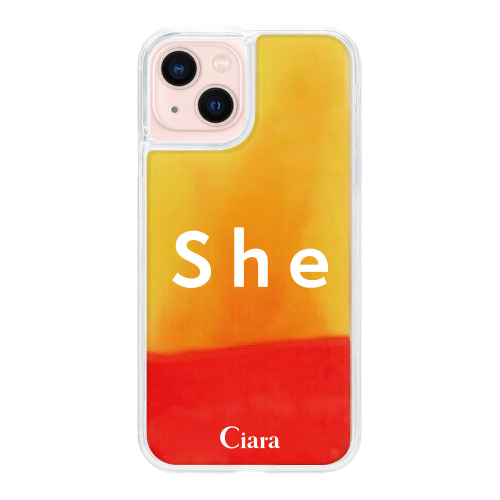 iPhone13ケース ネオンサンド オイルケース シー オレンジ/イエロー