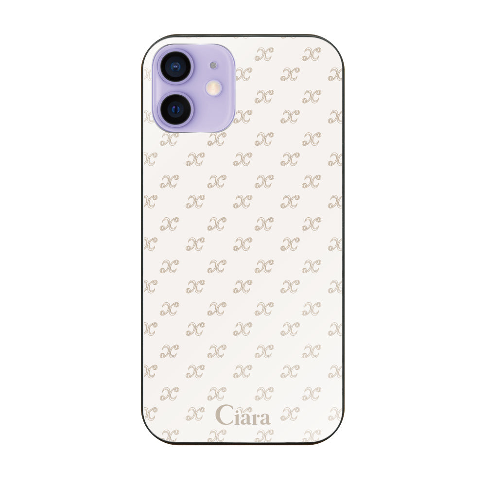 iPhone12/12Pro ガラス 強化ガラスケース シアラモノグラムパターン ベージュ