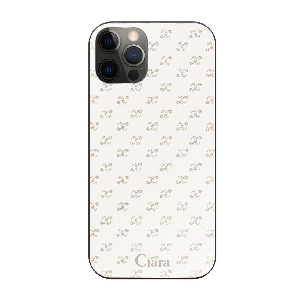 iPhoneX/XS ガラス 強化ガラスケース シアラモノグラムパターン ベージュ