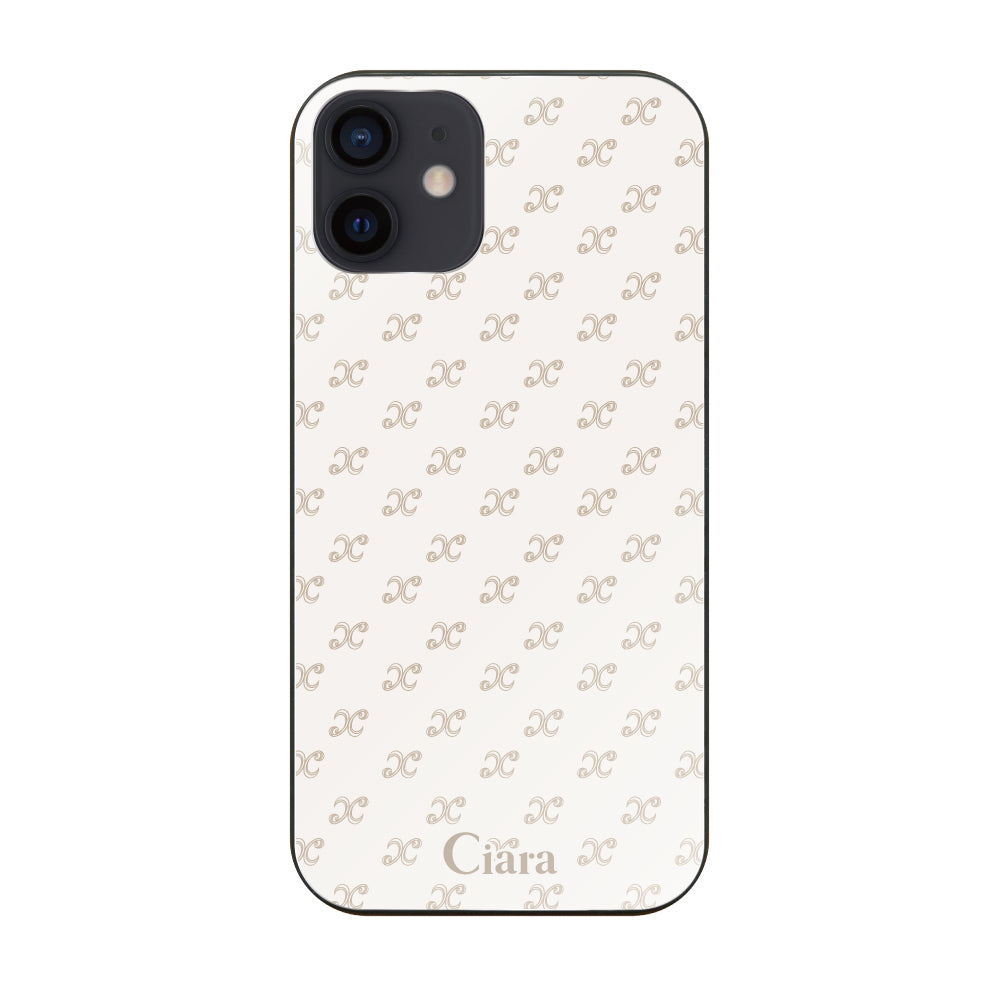 iPhoneXR ガラス 強化ガラスケース シアラモノグラムパターン ベージュ