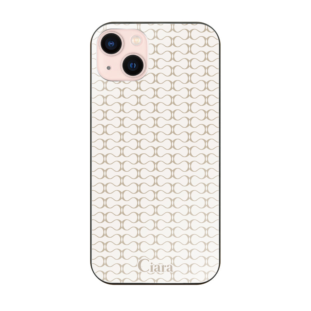 iPhone13 ガラス 強化ガラスケース シアラマカダムパターン ベージュ