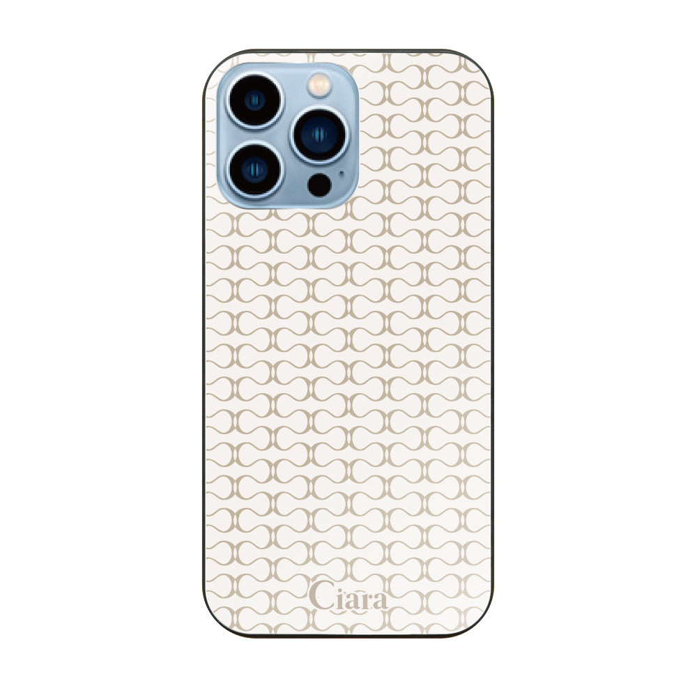 iPhone13ProMax ガラス 強化ガラスケース シアラマカダムパターン ベージュ