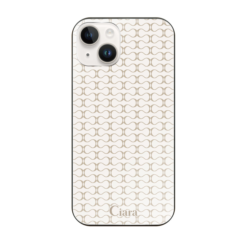 iPhone14 ガラス 強化ガラスケース シアラマカダムパターン ベージュ