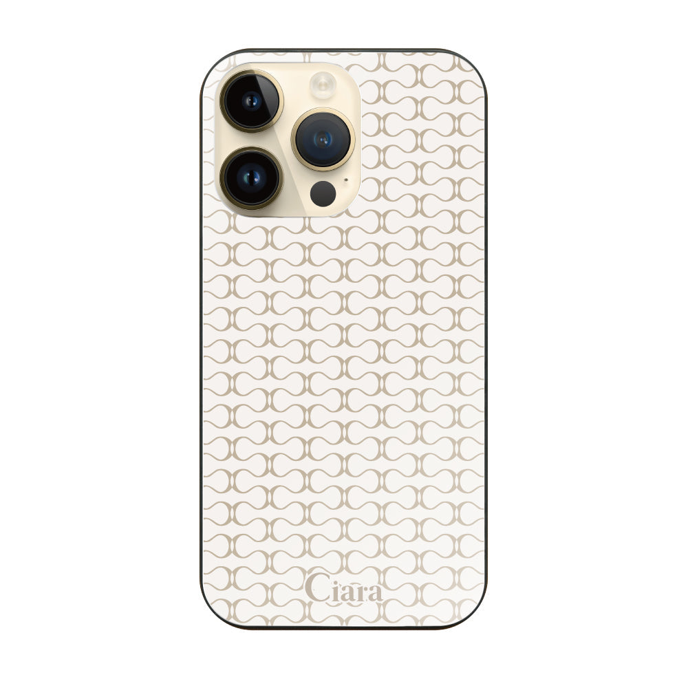 iPhone14Pro ガラス 強化ガラスケース シアラマカダムパターン ベージュ