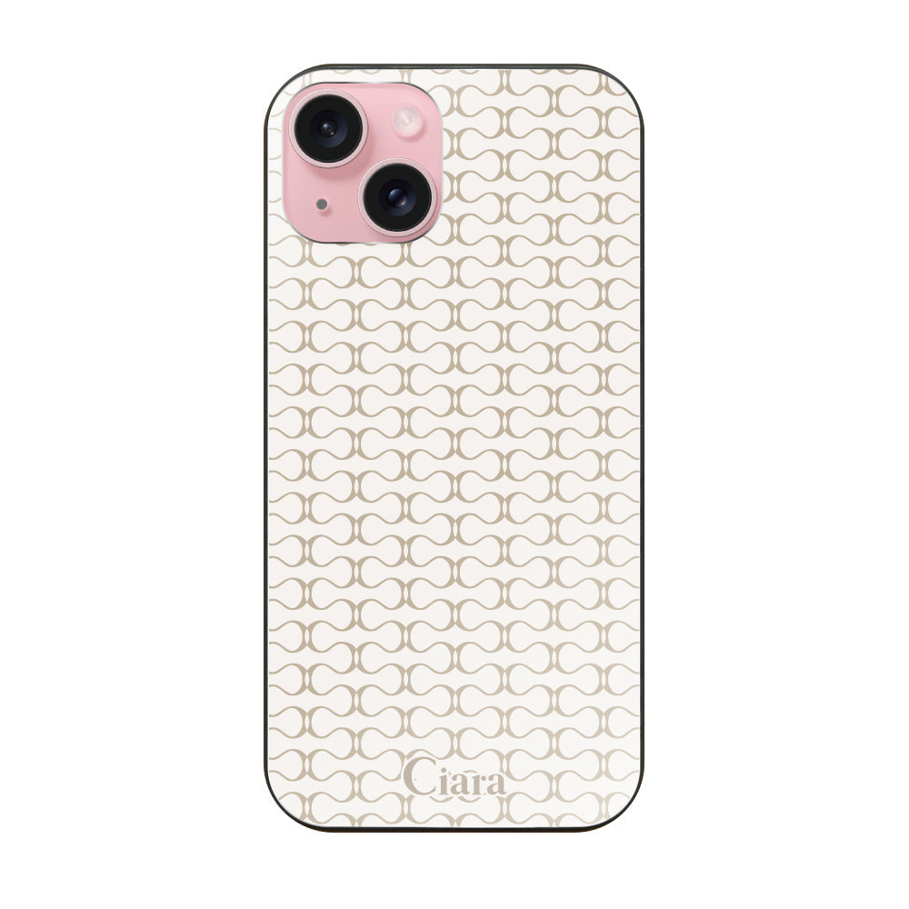 iPhone15 ガラス 強化ガラスケース シアラマカダムパターン ベージュ