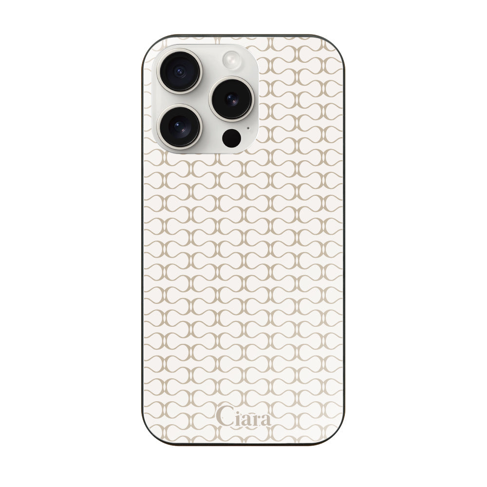 iPhone15ProMax ガラス 強化ガラスケース シアラマカダムパターン ベージュ