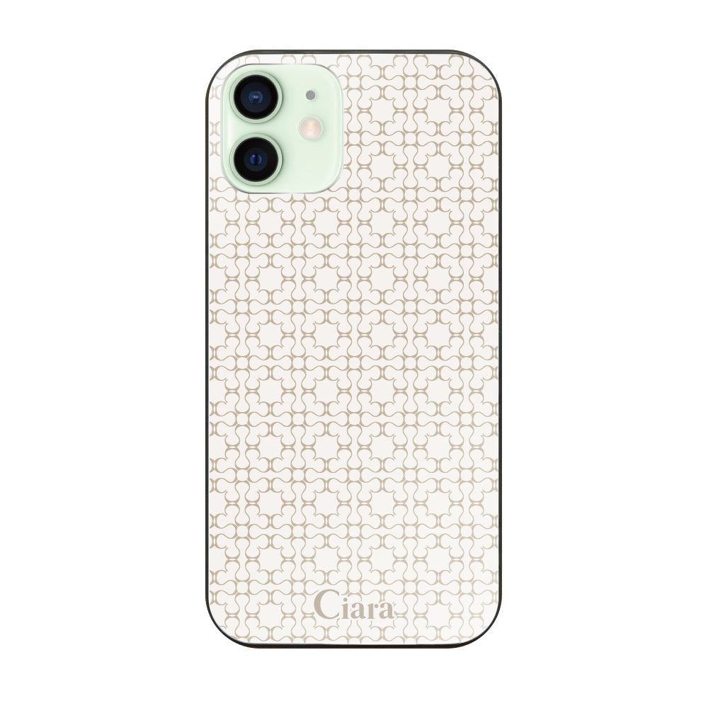iPhone12mini ガラス 強化ガラスケース シアラマカダムフルパターン ベージュ