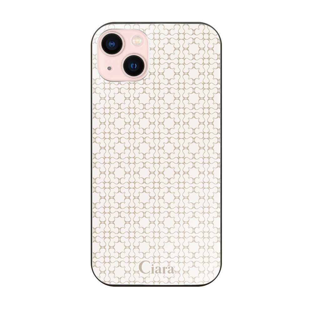 iPhone13 ガラス 強化ガラスケース シアラマカダムフルパターン ベージュ