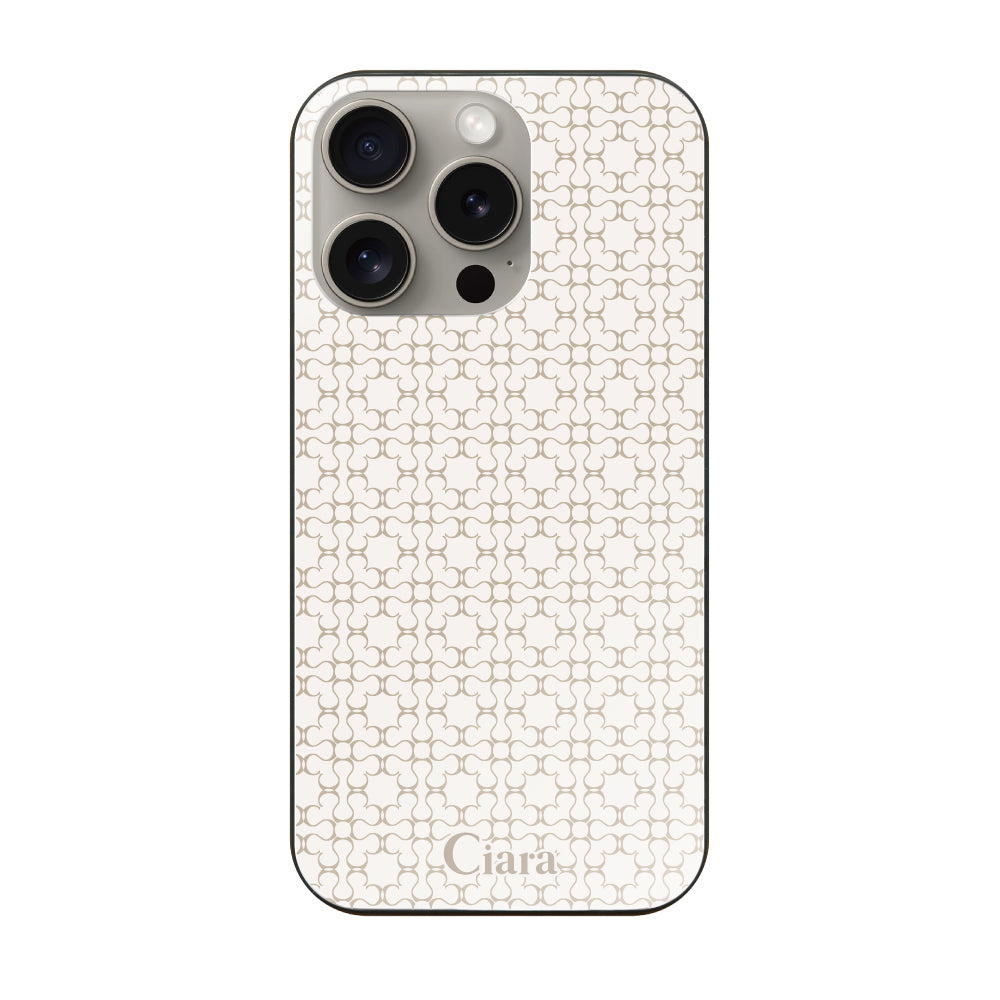 iPhone15Pro ガラス 強化ガラスケース シアラマカダムフルパターン ベージュ