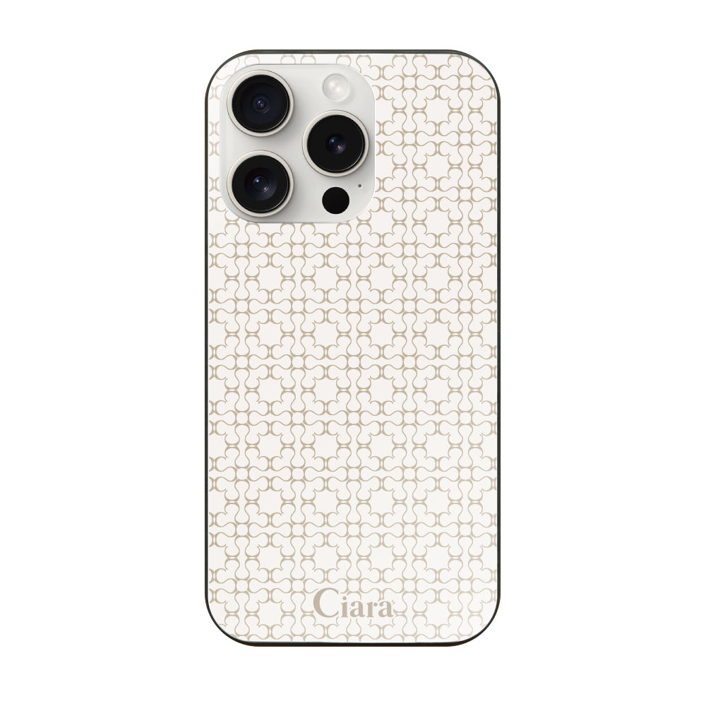 iPhone15ProMax ガラス 強化ガラスケース シアラマカダムフルパターン ベージュ