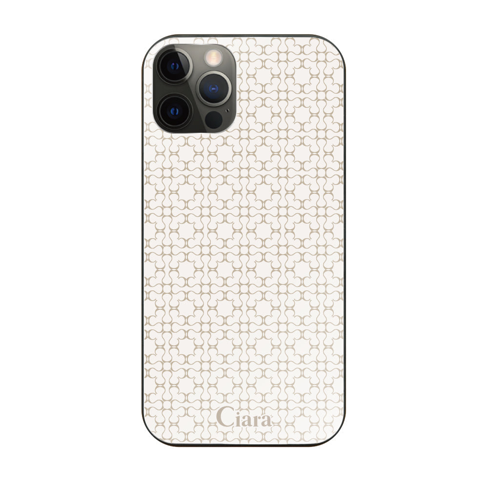 iPhoneX/XS ガラス 強化ガラスケース シアラマカダムフルパターン ベージュ