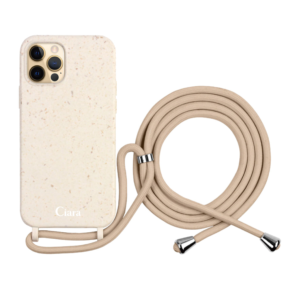 iPhone11ProMaxケース サスティナブルストラップケース ロゴ ホワイト