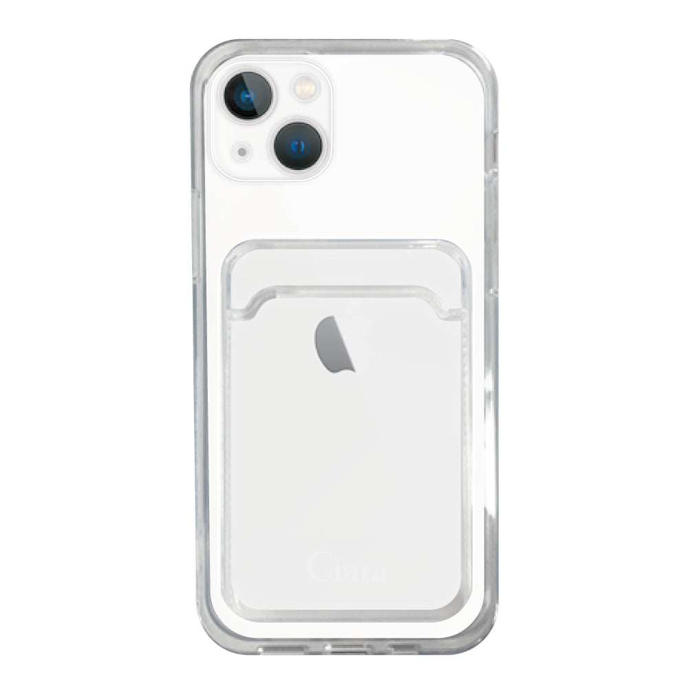 iPhone14 TPU カード収納クリアケース ロゴ ホワイト