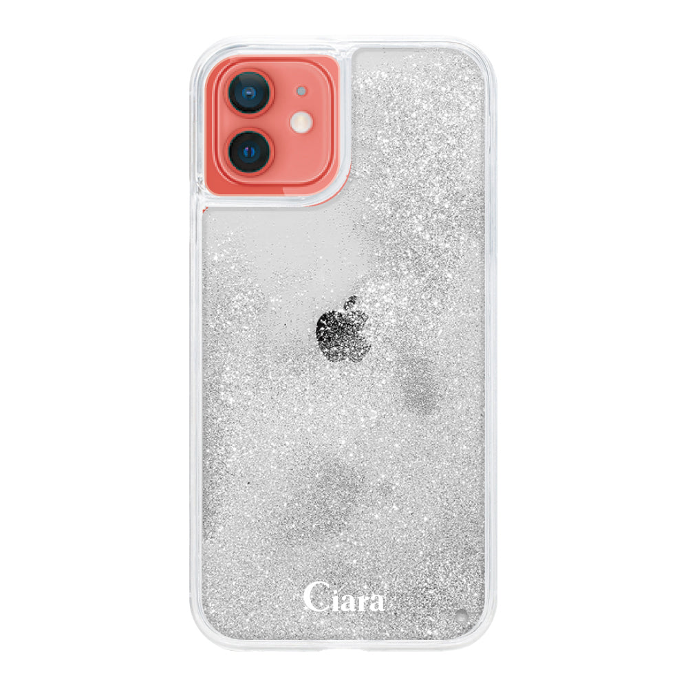 iPhone11 グリッター オイルクリアケース ロゴ シルバー